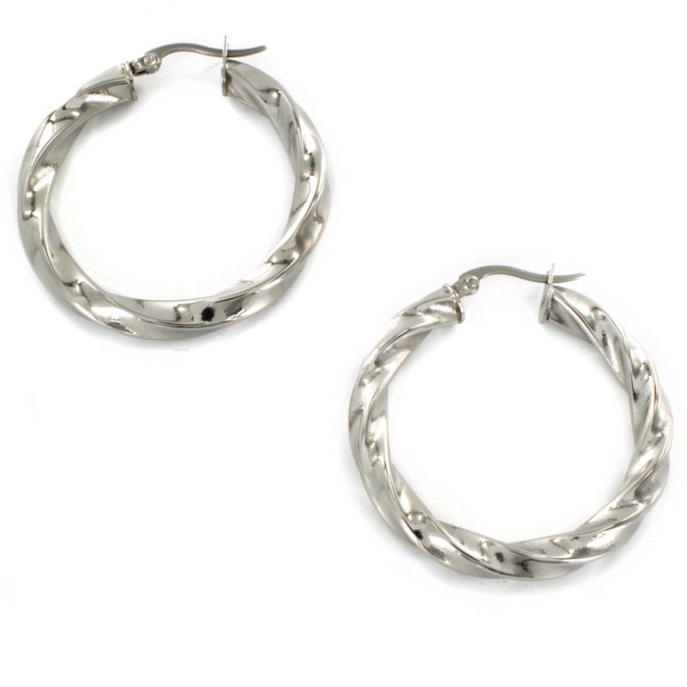 West Coast Jewelry Stainless Steel Twist Hoop Earrings