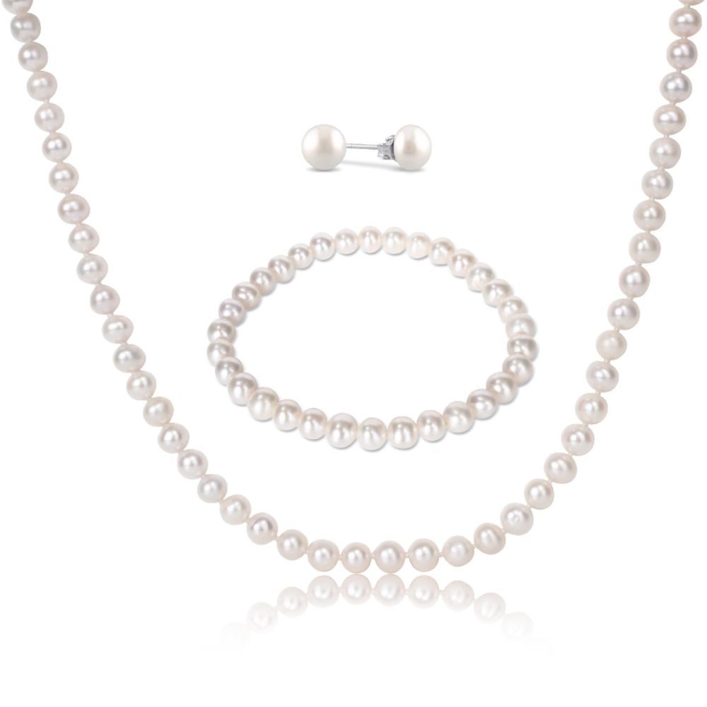 Sterling Silver 7-8mm, 6-7mm Freshwater White Pearl 18