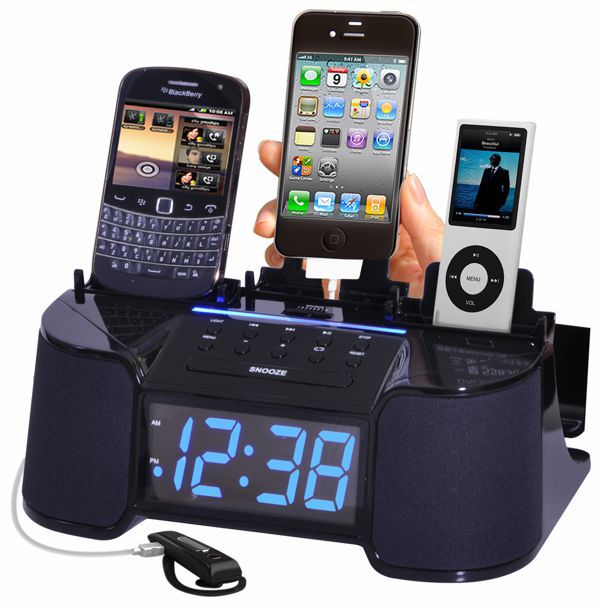DOK 4 Port Smart Phone Charger with Alarm, Clock, FM Radio