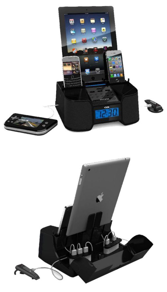 DOK 6 Port Smart Phone Charger with Alarm, Clock, FM Radio