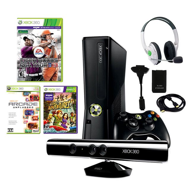 Microsoft XBOX 360 Slim 4GB Kinect Bundle with Tiger Woods PGA 13, Headset, and More Shop Your