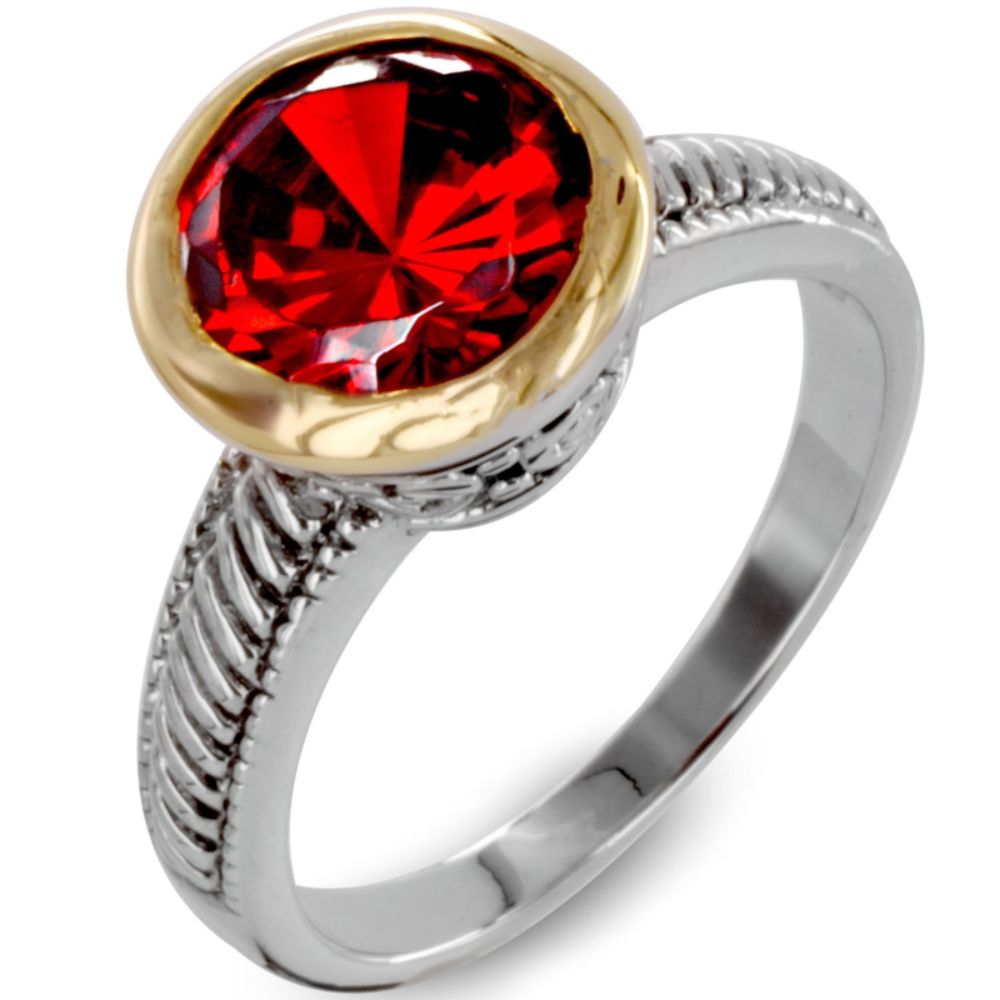 Two-tone Red Cubic Zirconia Antiqued Ring