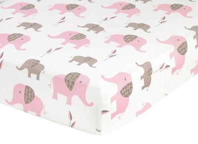 Sweet Jojo Designs Elephant Pink Collection Fitted Crib Sheet - Elephant Print