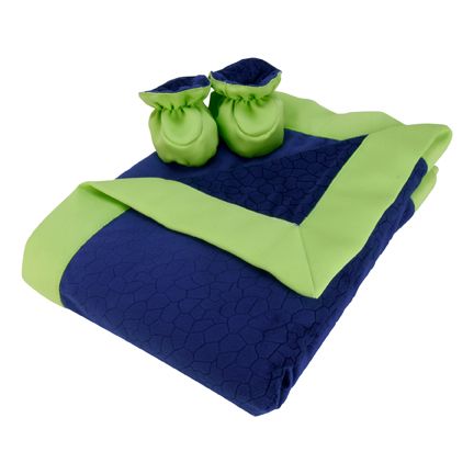 Trend-Lab Blanket & Bootie Gift Set - Navy Blue & Chartreuse Green Mosaic Burnout Velour Blanket and Bootie Set