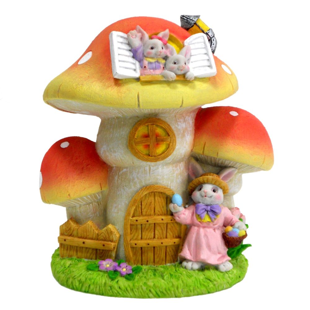 6in Resin Bunnies with Mushroom House