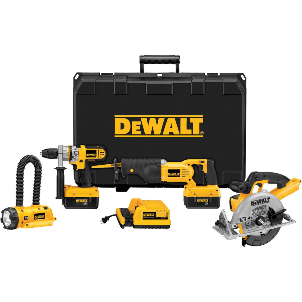 Heavy-Duty 36 V Cordless Hammer Drill/Circe Saw/Recipe Saw/Floodlight Combo Kit