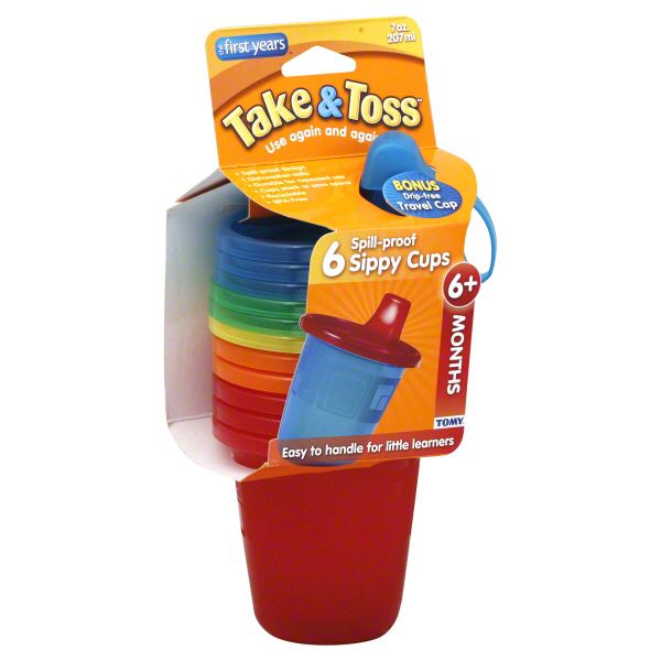 Learning Curve Take & Toss Sippy Cups, Spill-Proof, 7 oz, 6+ Months, 6 cups