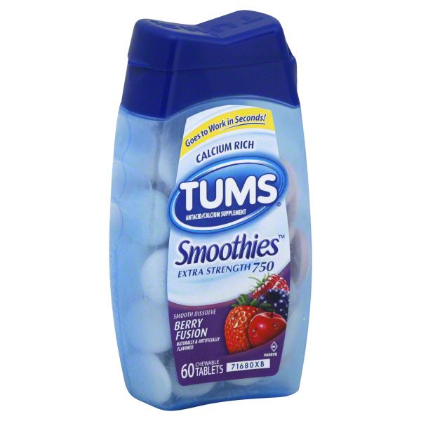 Tums Smoothies Antacid/Calcium Supplement, Extra Strength 750, Berry Fusion, Chewable Tablets, 60 tablets at Kmart.com