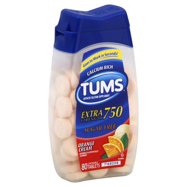 Tums Antacid/Calcium Supplement, Extra Strength 750, Sugar Free, Orange Cream, Chewable Tablets, 80 tablets at Kmart.com