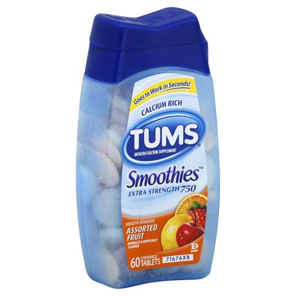 Tums Smoothies Antacid/Calcium Supplement, Extra Strength 750, Assorted Fruit, Chewable Tablets, 60 tablets at Kmart.com