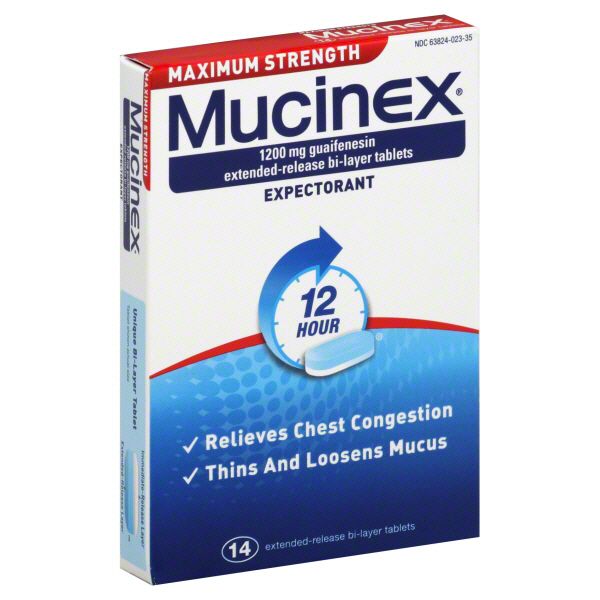 Mucinex Expectorant, 12 Hour, Maximum Strength, 1200 mg, Extended-Release Bi-Layer Tablets, 14 tablets at Kmart.com