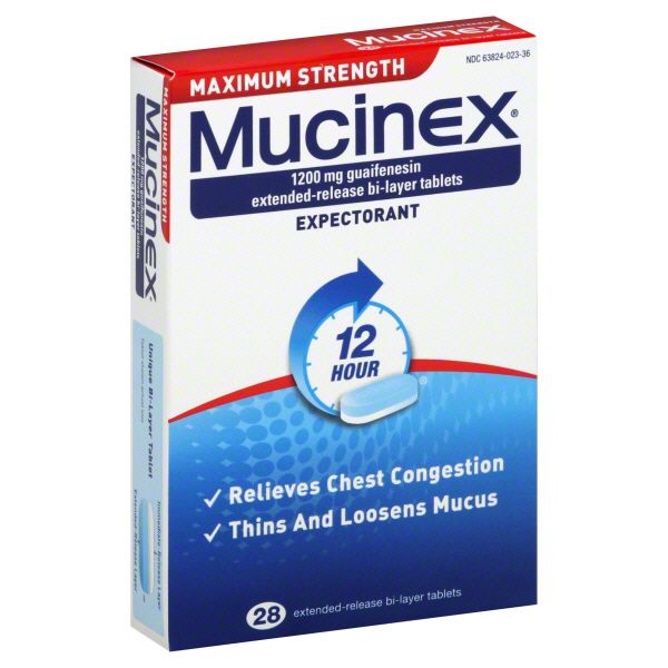 Mucinex Expectorant, 12 Hour, Maximum Strength, 1200 mg, Extended-Release Bi-Layer Tablets, 28 tablets at Kmart.com