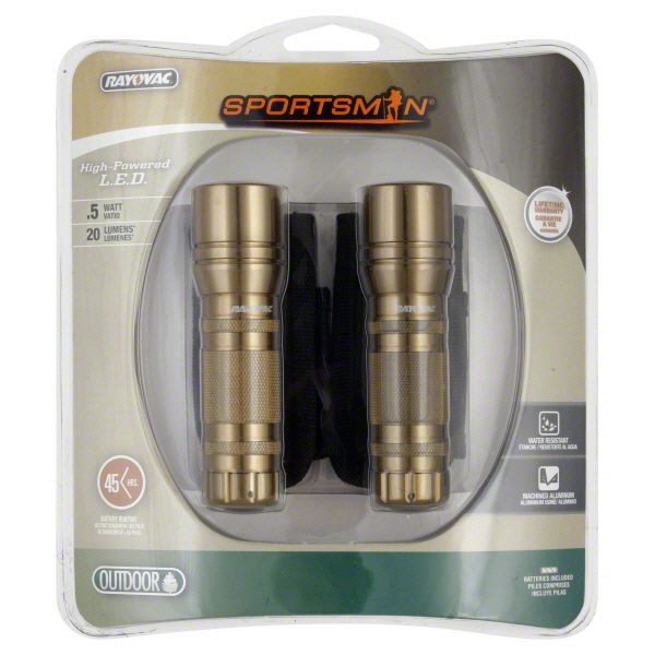 Rayovac Sportsman Flashlight, LED, High-Powered, 0.5 Watt, 2 lights