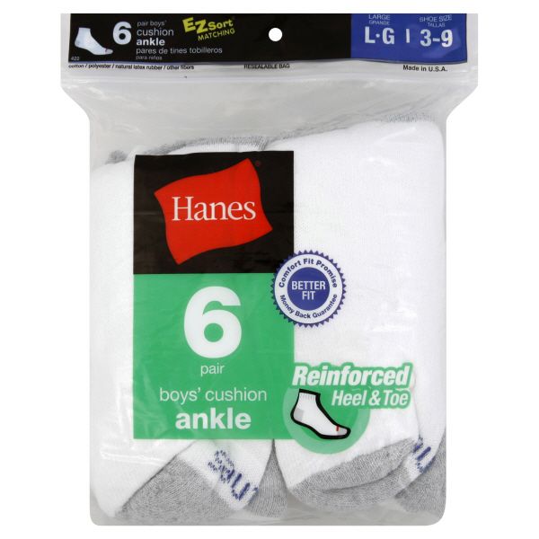 Hanes Socks, Cushion Ankle, Boys', Large, 6 pair at Kmart.com