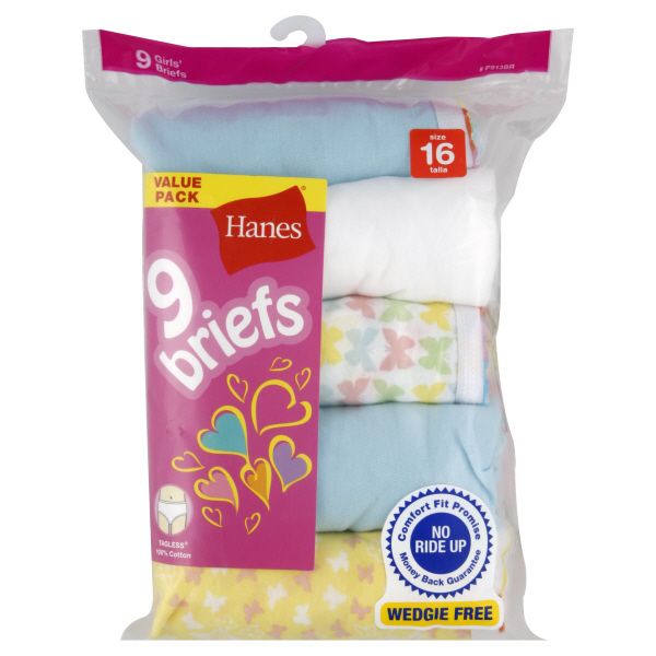 Hanes Briefs, Girls, Size 16, 9 briefs at Kmart.com