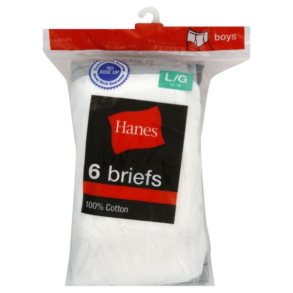 Hanes Briefs, Boys, White, L (14-16), 6 briefs at Kmart.com