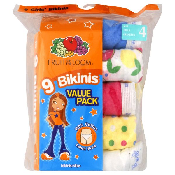 Fruit of the Loom Bikinis, Girls', Size 4, Value Pack, 9 bikinis at Kmart.com
