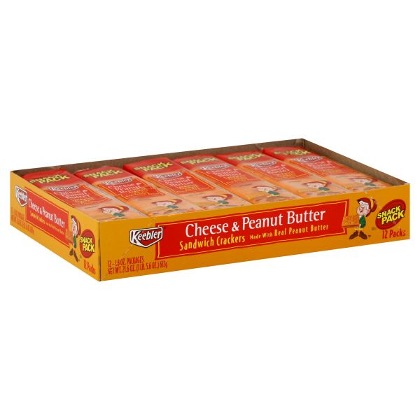 Kellogg's Sandwich Crackers, Cheese & Peanut Butter, Snack Pack, 12 - 1.8 oz packages [21.6 oz (1 lb 5.6 oz) 612 g]