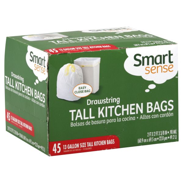 Smart Sense Tall Kitchen Bags, Drawstring, 13 Gallon Size, 45 bags at Kmart.com