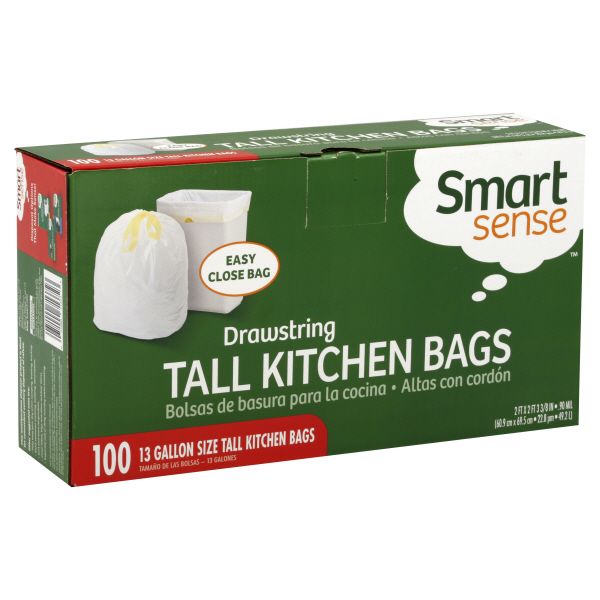 Smart Sense Tall Kitchen Bags, Drawstring, 13 Gallon Size, 100 bags at Kmart.com