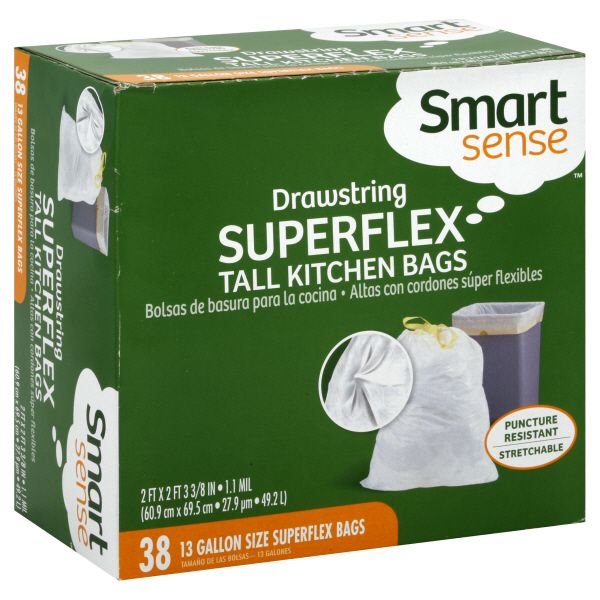 Smart Sense Kitchen Bags, Tall, Drawstring Superflex, 13 Gallon Size Superflex, 38 bags at Kmart.com