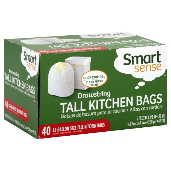 Smart Sense Kitchen Bags, Tall, Drawstring Superflex, 13 Gallon Size Superflex, Clean Fresh Scent, 40 bags at Kmart.com