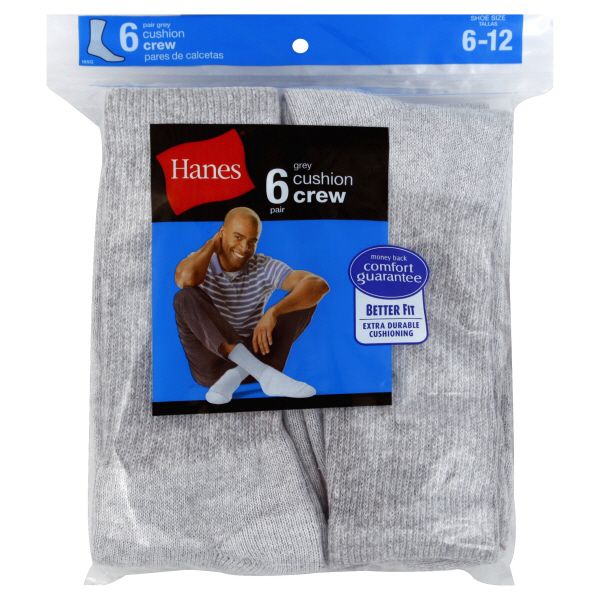 Hanes&nbsp; Socks, Cushion Crew, Men's, Grey,