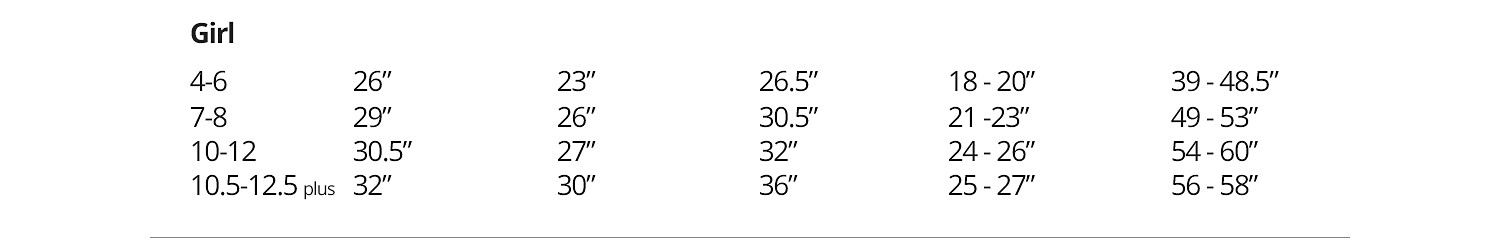 Costume Size Chart Kmart