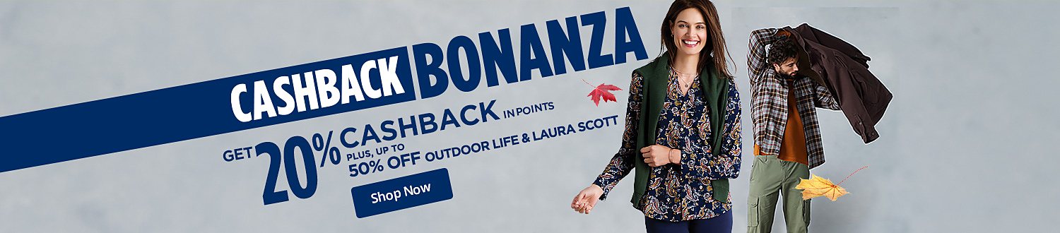 Get 20% CASHBACK in points + Up to 50% Outdoor Life & Laura Scott