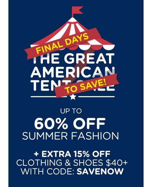 Extra 15% off $40+ on clothing & shoes with code: SAVENOW